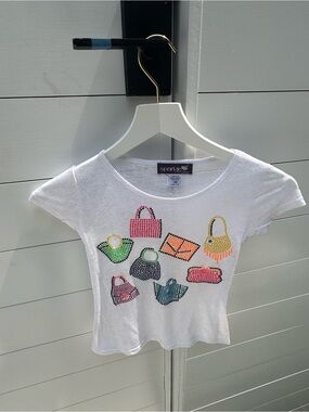 Trendy Sparkle By Stoopher Threads Brand Kids'  White T Shirt Purse Bag Print